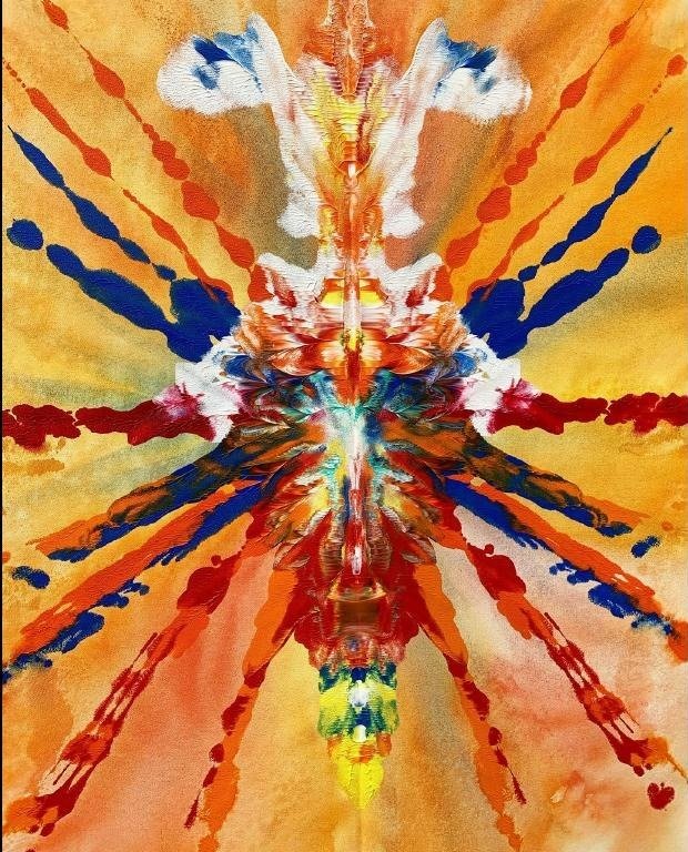 Tantra Series acrylic painting in orange, red and blue