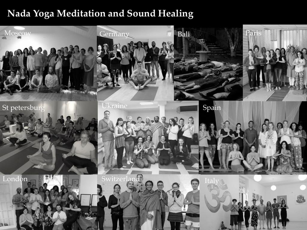 People taking part in Nada Yoga meditation and sound healing workshops